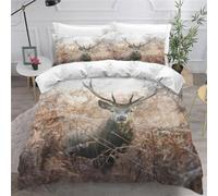 MEVASA King Bedding Set Deer 3d Printed Girls Boys Adults Soft Microfiber Fluffy Breathable Kingsize Duvet Cover Set Red Deer Bedding King Size with 2 Pillow Cases /230x220