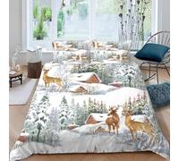 MEVASA King Bedding Set Deer 3d Printed Girls Boys Adults Soft Microfiber Fluffy Breathable Kingsize Duvet Cover Set Winter Snow Scene Bedding King Size with 2 Pillow Cases /230x220
