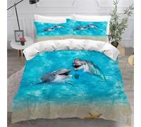 MEVASA King Bedding Set Dolphin 3d Printed Girls Boys Adults Soft Microfiber Fluffy Breathable Kingsize Duvet Cover Set Blue Bedding King Size with 2 Pillow Cases /230x220
