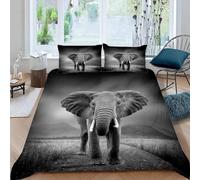 MEVASA King Bedding Set Elephant 3d Printed Girls Boys Adults Soft Microfiber Fluffy Breathable Kingsize Duvet Cover Set Gray Elephant Bedding King Size with 2 Pillow Cases /230x220