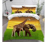MEVASA King Bedding Set Giraffe Elephant 3d Printed Girls Boys Adults Soft Microfiber Fluffy Breathable Kingsize Duvet Cover Set African Wildlife Bedding King Size with 2 Pillow Cases /230x220
