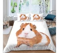 MEVASA King Bedding Set Guinea Pig 3d Printed Girls Boys Adults Soft Microfiber Fluffy Breathable Kingsize Duvet Cover Set Animals White Bedding King Size with 2 Pillow Cases /230x220