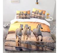 MEVASA King Bedding Set Horse 3d Printed Girls Boys Adults Soft Microfiber Fluffy Breathable Kingsize Duvet Cover Set Sunset Horse Bedding King Size with 2 Pillow Cases /230x220