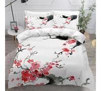 MEVASA King Bedding Set Japanese Cherry Blossoms 3d Printed Girls Boys Soft Microfiber Fluffy Breathable Kingsize Duvet Cover Set Japanese Style Floral Bedding King Size with 2 Pillow Cases /230x220
