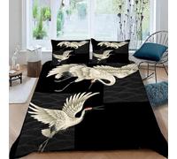 MEVASA King Bedding Set Japanese-style 3d Printed Girls Boys Adults Soft Microfiber Fluffy Breathable Kingsize Duvet Cover Set Japanese Crane Bedding King Size with 2 Pillow Cases /230x220