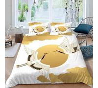 MEVASA King Bedding Set Japanese-style 3d Printed Girls Boys Adults Soft Microfiber Fluffy Breathable Kingsize Duvet Cover Set Japanese Crane Bedding King Size with 2 Pillow Cases /230x220