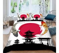 MEVASA King Bedding Set Japanese-style 3d Printed Girls Boys Adults Soft Microfiber Fluffy Breathable Kingsize Duvet Cover Set Japanese Art Bedding King Size with 2 Pillow Cases /230x220