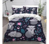 MEVASA King Bedding Set Koala Cartoon 3d Printed Girls Boys Adults Soft Microfiber Fluffy Breathable Kingsize Duvet Cover Set Blue Bedding King Size with 2 Pillow Cases /230x220