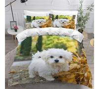 MEVASA King Bedding Set Maltese Dog 3d Printed Girls Boys Adults Soft Microfiber Fluffy Breathable Kingsize Duvet Cover Set Park Puppy Bedding King Size with 2 Pillow Cases /230x220