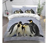 MEVASA King Bedding Set Penguin 3d Printed Girls Boys Adults Soft Microfiber Fluffy Breathable Kingsize Duvet Cover Set Winter Snow Bedding King Size with 2 Pillow Cases /230x220