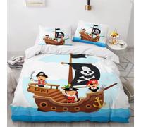 MEVASA King Bedding Set Pirate Ship 3d Printed Girls Boys Adults Soft Microfiber Fluffy Breathable Kingsize Duvet Cover Set Cartoon Boat Bedding King Size with 2 Pillow Cases /230x220