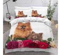 MEVASA King Bedding Set Pomeranian 3d Printed Girls Boys Adults Soft Microfiber Fluffy Breathable Kingsize Duvet Cover Set Chihuahua Dog Animal Bedding King Size with 2 Pillow Cases /230x220