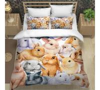 MEVASA King Bedding Set Rabbit 3d Printed Girls Boys Adults Soft Microfiber Fluffy Breathable Kingsize Duvet Cover Set Cute Cartoon Rabbit Bedding King Size with 2 Pillow Cases /230x220