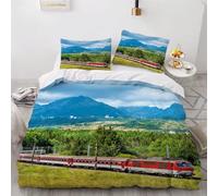 MEVASA King Bedding Set Train 3d Printed Girls Boys Adults Soft Microfiber Fluffy Breathable Kingsize Duvet Cover Set Retro Train Bedding King Size with 2 Pillow Cases /230x220