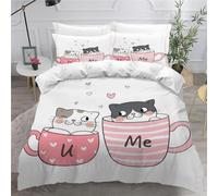MEVASA Kitten Bedding Set - Microfiber Teen Bedding - Cute Cat 3D Bedding - Anti Allergic Double Duvet Cover Set with Zipper /200x200