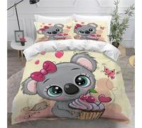 MEVASA Koala Bedding Set Microfiber Teenager Bedding Cute Little Animals 3D Bedding Set for Small Double 3Pcs Anti Allergic Duvet Cover Set with Zipper /200x200