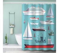 MEVASA Long Shower Curtains 220 Drop 3D Boat Shower Curtain 200x220 Home Decoration Blue Ocean Bathroom Curtains Long Printed Shower Curtain Quick Dry