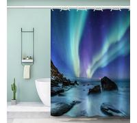 MEVASA Long Shower Curtains 220 Drop 3D Northern Lights Shower Curtain 200x220 Home Decoration Blue Aurora Bathroom Curtains Long Printed Shower Curtain Quick Dry