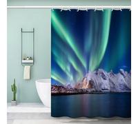 MEVASA Northern Lights Shower Curtain 180x200 3d Art Deco Shower Curtains Mould Proof Resistant Heavy Duty Waterproof Shower Curtain Romantic Aurora Bathroom Curtains with Hooks