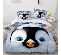 MEVASA Penguin Bedding Double Bed Set Microfiber Teenager Bedding Cute Penguin 3D Bedding Set for Small Double 3Pcs Anti Allergic Double Duvet Cover Set with Zipper /200x200