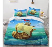 MEVASA Pirate Ship Bedding Double Bed Set Microfiber Teenager Bedding Cute Cartoon Boat 3D Bedding Set for Small Double 3Pcs Anti Allergic Double Duvet Cover Set with Zipper /200x200