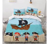 MEVASA Pirate Ship Bedding Set - Microfiber Teen Bedding with Cute Cartoon Boat 3D Design - Anti Allergic Double Duvet Cover Set with Zipper /200x200