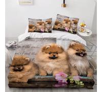 MEVASA Pomeranian Bedding Set Microfiber Teen Bedding Fluffy Puppy 3D Set for Small Double 3Pcs Anti Allergic Double Duvet Cover Set with Zipper /200x200