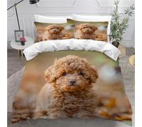 MEVASA Poodle Bedding Double Bed Set Microfiber Teenager Bedding Cute Animals Dogs 3D Bedding Set for Small Double 3Pcs Anti Allergic Double Duvet Cover Set with Zipper /200x200