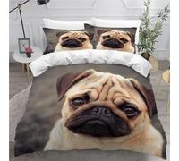 MEVASA Pug Bedding Set - Microfiber Teenager Bedding Animal Dog Gray 3D Bedding Set for Small Double - Anti Allergic Duvet Cover Set with Zipper /200x200