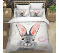 MEVASA Rabbit Bedding Set - Microfiber Teen Bedding - Cute Cartoon Rabbit 3D - Anti Allergic Double Duvet Cover Set with Zipper /200x200