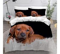 MEVASA Rhodesian Ridgeback Bedding Double Bed Set Microfiber Teenager Bedding Cute Dog Animal 3D Bedding Set for Small Double 3Pcs Anti Allergic Double Duvet Cover Set with Zipper /200x200 cm