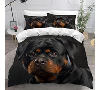 MEVASA Rottweiler Bedding Double Bed Set Microfiber Teenager Bedding Cute Puppy 3D Bedding Set for Small Double 3Pcs Anti Allergic Double Duvet Cover Set with Zipper /200x200
