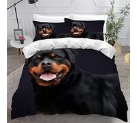 MEVASA Rottweiler Bedding Double Bed Set Microfiber Teenager Bedding Dog Animal 3D Bedding Set for Small Double 3Pcs Anti Allergic Double Duvet Cover Set with Zipper /200x200 cm