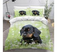 MEVASA Rottweiler Bedding Double Bed Set Microfiber Teenager Bedding Green Flowers 3D Bedding Set for Small Double 3Pcs Anti Allergic Double Duvet Cover Set with Zipper /200x200
