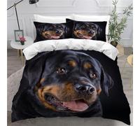 MEVASA Rottweiler Bedding Set - Microfiber Teenager Bedding Animal Dog Black 3D Bedding Set for Small Double - Anti Allergic Double Duvet Cover Set with Zipper /200x200