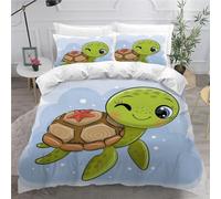 MEVASA Sea Turtle Bedding Set Microfiber Teen Bedding Light Blue Cute 3D Set for Small Double - 3Pcs Anti Allergic Duvet Cover Set with Zipper /200x200