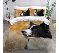 MEVASA Single Bed Kids Bedding Border Collie Duvet Cover Set Kids Girls Teens Boys Single Bedding Cute Puppy Fluffy Microfiber Hypoallergenic Single Duvet Cover 3 Pieces /135x200 cm