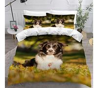 MEVASA Single Bed Kids Bedding Border Collie Duvet Cover Set Kids Girls Teens Boys Single Bedding Dog Animal Pet Fluffy Microfiber Hypoallergenic Single Duvet Cover 3 Pieces /135x200 cm