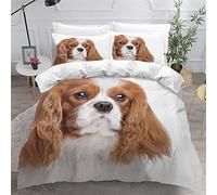 MEVASA Single Bed Kids Bedding Cavalier King Charles Spaniel Duvet Cover Set Kids Girls Teens Boys Single Bedding Cute Puppy Fluffy Microfiber Hypoallergenic Single Duvet Cover 3 Pieces /135x200 cm