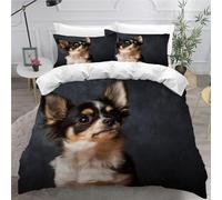 MEVASA Single Bed Kids Bedding Chihuahua Duvet Cover Set Kids Girls Teens Boys Single Bedding Black Dog Fluffy Microfiber Hypoallergenic Single Duvet Cover 3 Pieces /135x200