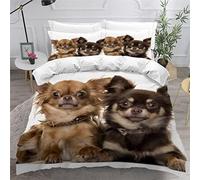 MEVASA Single Bed Kids Bedding Chihuahua Duvet Cover Set Kids Girls Teens Boys Single Bedding Dog Animal White Fluffy Microfiber Hypoallergenic Single Duvet Cover 3 Pieces /135x200 cm