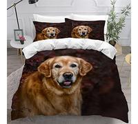 MEVASA Single Bed Kids Bedding Golden Retriever Duvet Cover Set Kids Girls Teens Boys Single Bedding Dog Animal Fluffy Microfiber Hypoallergenic Single Duvet Cover 3 Pieces /135x200 cm