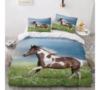 MEVASA Single Bed Kids Bedding Horse Duvet Cover Set Kids Girls Teens Boys Single Bedding Prairie Horse Fluffy Microfiber Hypoallergenic Single Duvet Cover 3 Pieces /135x200