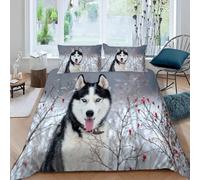 MEVASA Single Bed Kids Bedding Husky Duvet Cover Set Kids Girls Teens Boys Single Bedding Animals Dogs Snow Fluffy Microfiber Hypoallergenic Single Duvet Cover 3 Pieces /135x200
