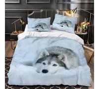 MEVASA Single Bed Kids Bedding Husky Duvet Cover Set Kids Girls Teens Boys Single Bedding Cute Animals Dogs Fluffy Microfiber Hypoallergenic Single Duvet Cover 3 Pieces /135x200
