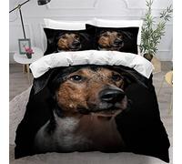 MEVASA Single Bed Kids Bedding Jack Russell Terrier Duvet Cover Set Kids Girls Teens Boys Single Bedding Dog Animal Pet Fluffy Microfiber Hypoallergenic Single Duvet Cover 3 Pieces /135x200 cm