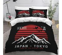 MEVASA Single Bed Kids Bedding Japan Tokyo Duvet Cover Set Kids Girls Teens Boys Single Bedding Japanese-style Fluffy Microfiber Hypoallergenic Single Duvet Cover 3 Pieces /135x200
