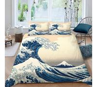 MEVASA Single Bed Kids Bedding Japanese Art Duvet Cover Set Kids Girls Teens Boys Single Bedding Japanese Style Fluffy Microfiber Hypoallergenic Single Duvet Cover 3 Pieces /135x200