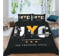 MEVASA Single Bed Kids Bedding New York Duvet Cover Set Kids Girls Teens Boys Single Bedding Black Fluffy Microfiber Hypoallergenic Single Duvet Cover 3 Pieces /135x200