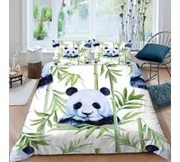 MEVASA Single Bed Kids Bedding Panda Duvet Cover Set Kids Girls Teens Boys Single Bedding Green Bamboo Fluffy Microfiber Hypoallergenic Single Duvet Cover 3 Pieces /135x200